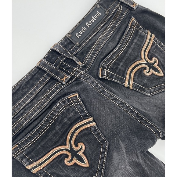 Rock Revival Women's Low Rise Modelo Irina SkinnyStraight Black Jeans Size 28